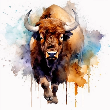 american bison oil painting watercolor clipart graffiti