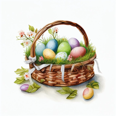 Easter, egg, hunt, picnic, clipart, white background, watercolor, hyper-realistic, high detail, only one item, white background