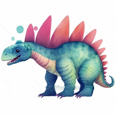Spinosaurus on isolate white background, simple design, illustration, flat colors, simple lines, graphic novel style, 2d painting, watercolor painting style, trending on art station, digital art, childrens character design, happy mood, watercolor, pixar style cartoon, without line work, minimalist, clipart