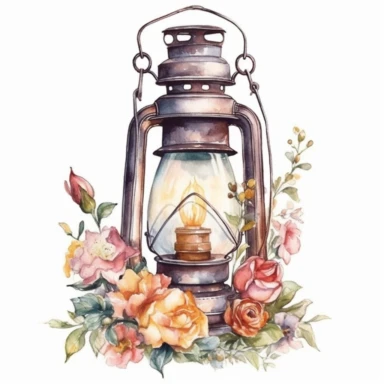 watercolor vintage rustic hurricane lamp with flowers clipart, hd, white background--ar3.2--s1000