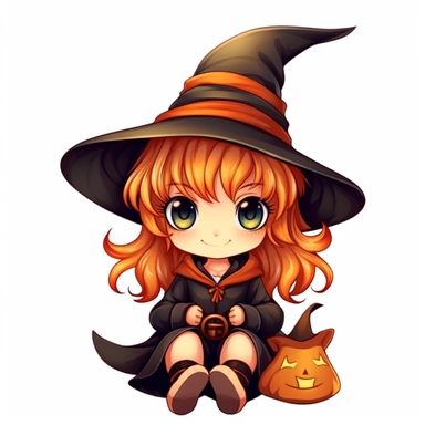 Little cute cartoon witch as clipart on white background