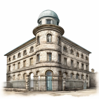 Isolated images, illustrations on a white background, facing front, elevation view, Kilmainham Gaol Dublin Ireland, Clipart, watercolor, realistic, isolated, full building, highly detailed, hdr, 32K, photo expert quality, watercolor realistic, hyperrealistic and highly detailed, isolated on a white background