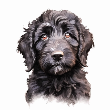 black labradoodle, goldendoodle, black doodle, puppy, watercolor clipart and paint, HD, 4k