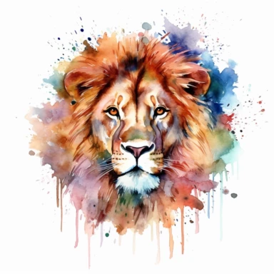 A lion's head or a full-body image, symbolizing strength, courage, and leadership, watercolor art, clipart