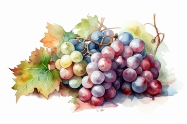 Bunch of grapes, pastel colors, light watercolor, few details, Studio Ghibli, clipart, white background, 32k,