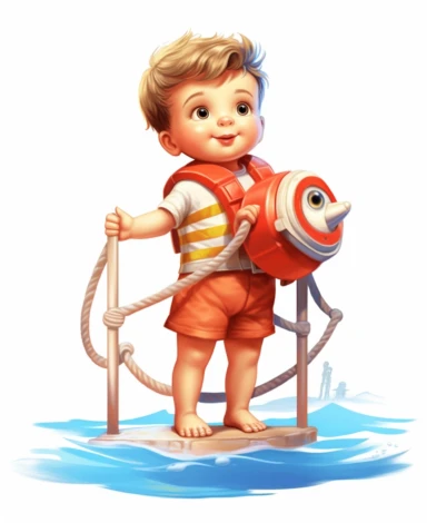 vintage baby boy lifeguard clipart , detailed character illustrations, graphic vector design, colorful, isolated on white background