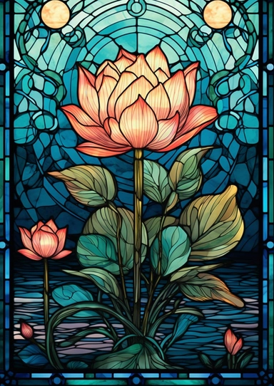Art deco, stained glass, clipart, lotus, nature, vector, wood