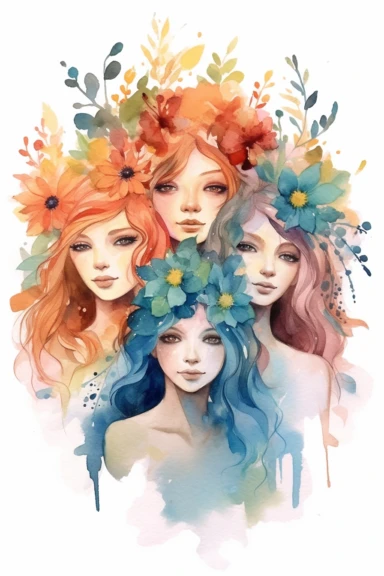 3 sisters watercolor clipart