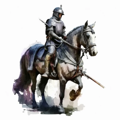 knight on a horse, watercolor clipart, transparent background, no text or logos or watermark