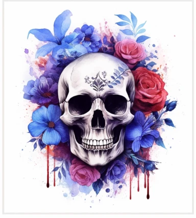 flowers and skull in watercolor watercolour clipart | tattoo vector clipart, in the style of realism with surrealistic elements, detailed compositions, digitally enhanced, mexican muralism, human-canvas integration, smilecore, glorious