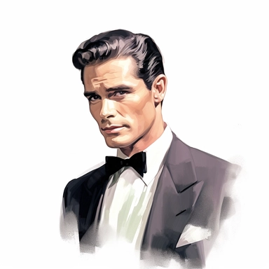 beautiful stunning handsome vintage old hollywood cinema man, paint art style, clipart, white background, superrealistic, one of a kind