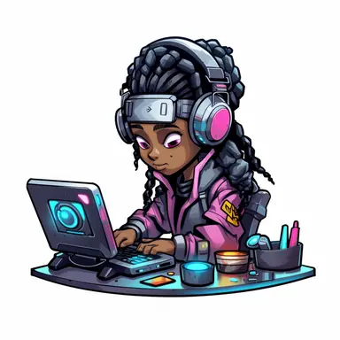 adorable simple cyberpunk Dj clipart, white background, adobe illustrator vector