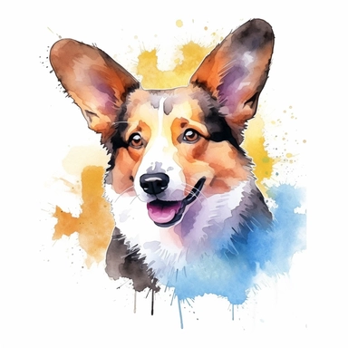 Cardigan Welsh Corgi, dog, water color style, clipart, white background