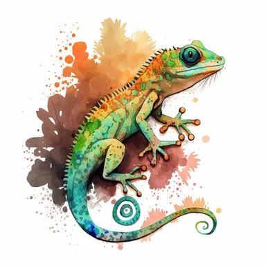 gecko, watercolor, clipart, 2d, vector, sticker, cartoon, cute, themed, hd, 8k, 200 dpi