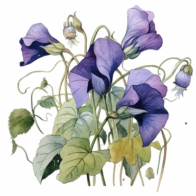 Clipart, vintage, watercolor, Butterfly Pea illustration, hand drawn, texture