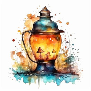 fairy lamp, fantasy, watercolor, clipart, white background