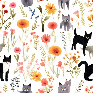 a clipart painting of kitties, roses, grass, butterflies, with an enamel-inspired design featuring a mix of subtle realism and whimsical animal motifs, for a playful yet sophisticated look, white background, cartoon feeling,