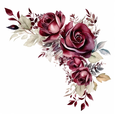 Watercolor dark Burgundy Roses Clipart, flower boarder