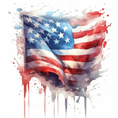 Flag Typography: Combine the American flag elements with typography to create visually interesting and impactful designs, Experiment with different fonts, sizes, and arrangements to convey patriotic messages or famous quotes, delicate detail, watercolor, in the style of artgerm, 2d game art, quadratura, clipart, on white background,