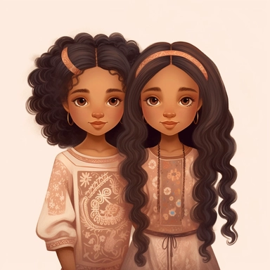 Hispanic Ai Art Melanin Hairstyles Clipart, hispanic Twin Girl Illustration Sister Magic Artwork