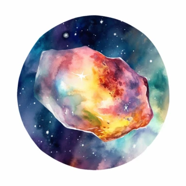 meteor in space clipart watercolor technique, 8k digital art, bright, colorful, soft lightning, white background