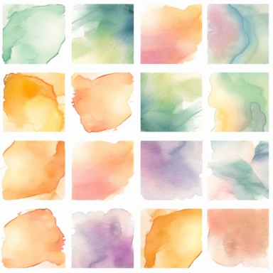 Nine abstract watercolor background vector clipart, in different light pastel colors, rounded, hazy romanticism, free brushwork