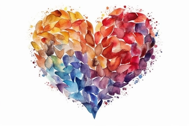 Watercolor, Craft a heart shape using intertwined book pages clipart, hd, on a white background, spaced out