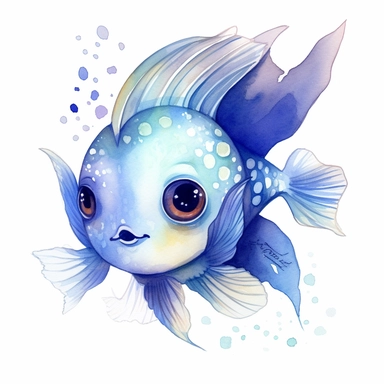 cute angel fish, chibi style, watercolour, clipart