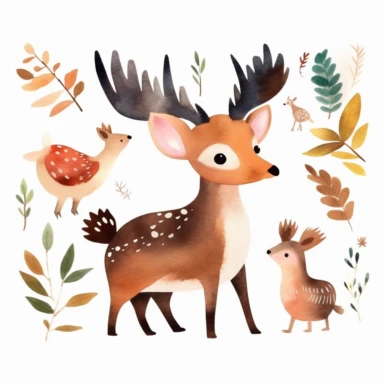 simplified single deer clipart, simple shapes, no lines, no outlines, clipart most popular on etsy, featured on dribble, cartoon animals clipart, minimalist, computer vector graphic design clip art, watercolor illustration clipart, watercolour clipart, watercolor illustration for kids and children, book illustration, print on demand image, PNG transparent background