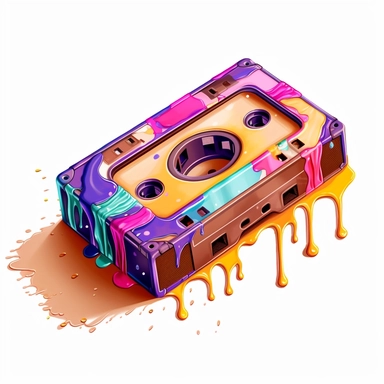 Cute Beautiful Retro 90s Color Melting cassette tape Sublimation Clipart,Cartoon, hyper realistic, intricate detail, illustration style,high solution,on the white background