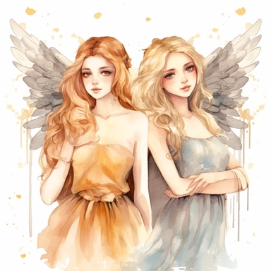 angel girls clipart in watercolor style