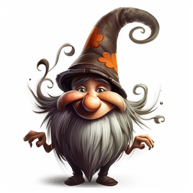 clipart that captures the charm of mischievous hand-drawn illustration of a gnome with long black and brown beard, pointy hat, and mischievous smile, with a white background in a magical and enchanting style, lovely, whimsical, 3D vector art, cute and quirky, fantasy art, Adobe Illustrator, hand-drawn, digital painting, character-focused, 4K resolution, photorealistic rendering, character-focused and chess pieces, using Cinema 4D, aquarelle painting, romantic light, ultra-details, photorealistic