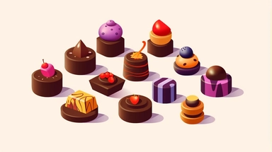 chocolates vector clipart vector chocolates cute collection, in the style of #screenshotsaturday, flat areas of color, flat color blocks, 1970–present, rough-edged 2d animation, lightbox, colorful animation stills