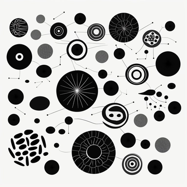 Design a flat black and white clipart diagram of human cells