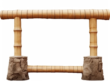 Frame made of palm trunk whith two feet, immediate foreground, white blank empty canvas, clipart, isolated, white background, extremely detailed, photo realistic, high resolution, realistic, 8K