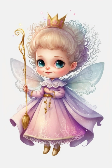 Full pose, Happy Little Fairy Godmother Watercolor Clipart