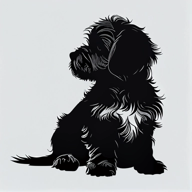 Havanese puppy, side view, black silhouette, portrait, simple outline, vector, logo design, clipart, isolated, no background, .75 gutter