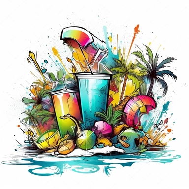 clipart of party in the beach graffiti white background