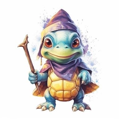 vector cute Turtle character wearing wizard custom and wizard element with happy face ,front facing on isolated background,colorful color,with happy face and expression,Animal Sublimation Clipart,no splash watercolor,white background, ultra detailed clipart, cut out image, colorful watercolor realistic, cartoon style, ultra HD, sharp and clean art