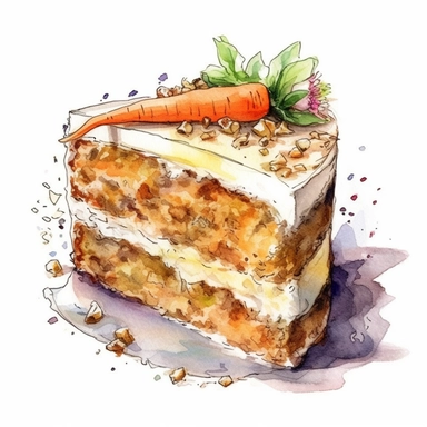 Carrot cake sharp illustration clipart, watercolor art, insane detail, white background