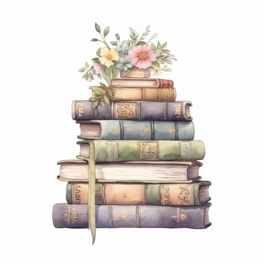 watercolor books, shabby chic, cottagecore, muted colors, flat, clipart set