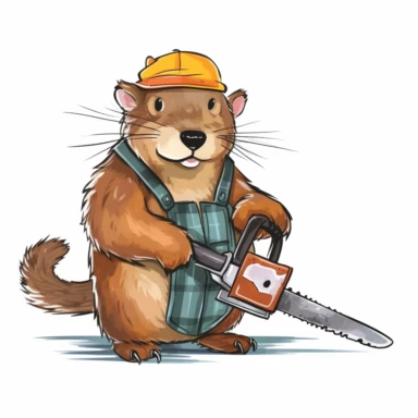 beaver with stihl chainsaw, lumberjack clothes, handpainted,watercolor, vector, clipart, clean white background