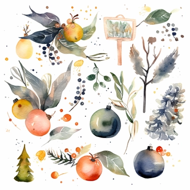 happy new year theme watercolor clipart white background