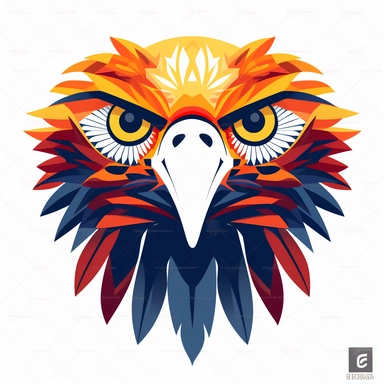 clipart of an eagle head in simple mandala style, simple, white background, bright colors