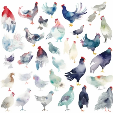 Watercolor chiken Clipart, white background, high quality,