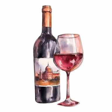 a France French Wine in the style of watercolour clipart with detailed brush strokes