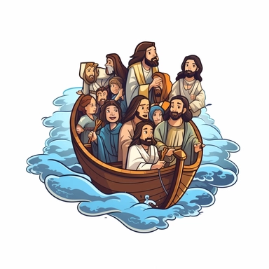 cool jesus on boat with disciples sticker clipart design - Image #4