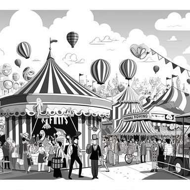 carnival cartoon style, clip art, black and white,simple, thick lines, no shading, low detail--ar 9:11