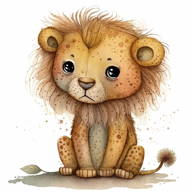 A cute baby lion , jellycat, stylised hand painted textures, stylized digital art, baby lion, rough paper texture, baby lion, highly detailed muted colors,watercolor texture, setteidreams colour design, finger blend shading, stippled walls,amazing textured brush strokes, illustrated in whimsical style, childrens book illustration, clipart style, white solid background , no watermark, remove watermark, no text, remove text, no writing, remove writing
