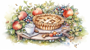 realistic burnished watercolored pencil pie social in the park scene clipart, summer flowers, detailed, on white background, spaced out